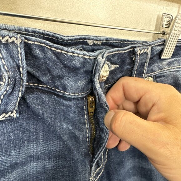 Miss Miss Women’s 28x30 Blue Denim Jeans Bootcut Embroidered Stretch Cut Off - Picture 3 of 8